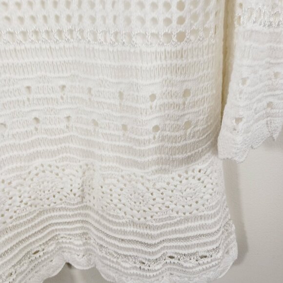 NWT Hot in Hollywood, Split V Neck 3/4 Sleeve Crochet Tunic, White, Size Medium - Picture 10 of 16